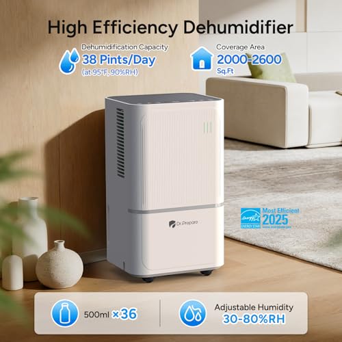 Dehumidifier for 2600 Sq.Ft. Basements & Rooms - 38 Pint Energy Star, 3 Modes, Drain Hose