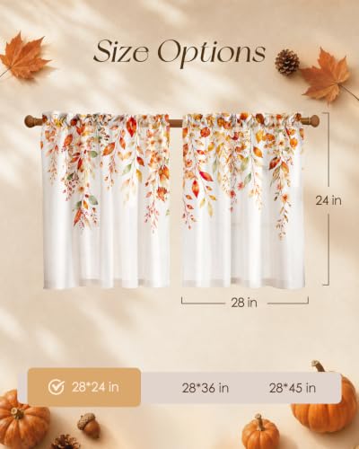 Fall Leaves Kitchen Curtain Set - 28 Inch Linen Blend Window Panels