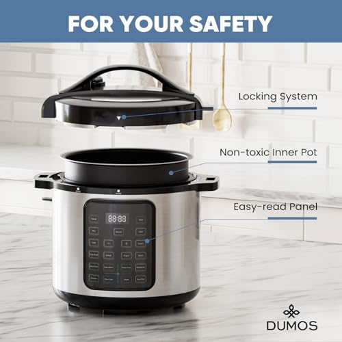 DUMOS 16-in-1 Electric Pressure Cooker 8 QT Stainless Steel Multi Cooker Electric for Pressure, Rice, Steamer, Yogurt Maker, Slow Cook