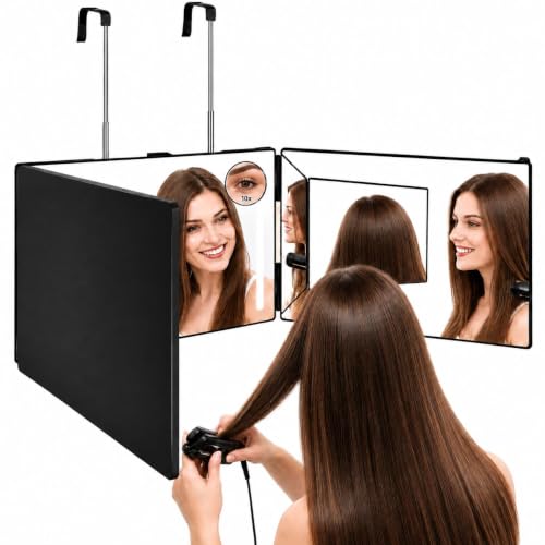 3 Way Makeup & Hair Styling Mirror with 10X Magnifier, LED Lighting, Adjustable Hooks