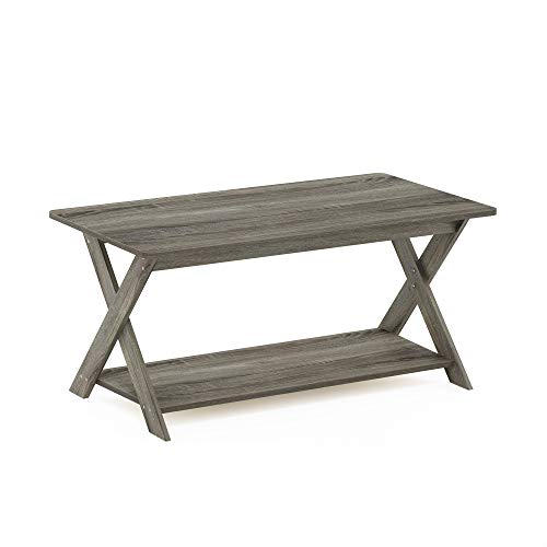 Furinno Modern Coffee Table with X-Legs, 35.4-Inch Grey Oak