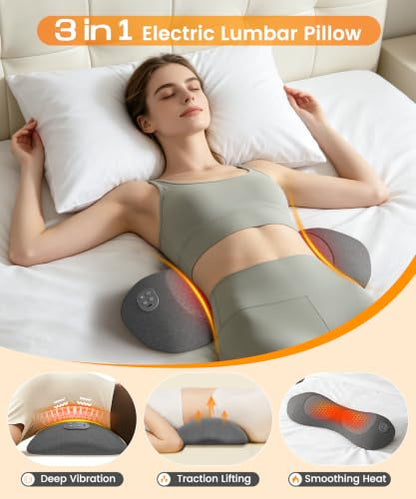 Rechargeable 3-in-1 Lumbar Massager Pillow with Heat & Vibration