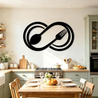Infinity Spoon Fork Metal Wall Art - Black 30x17 Inch Kitchen Decor