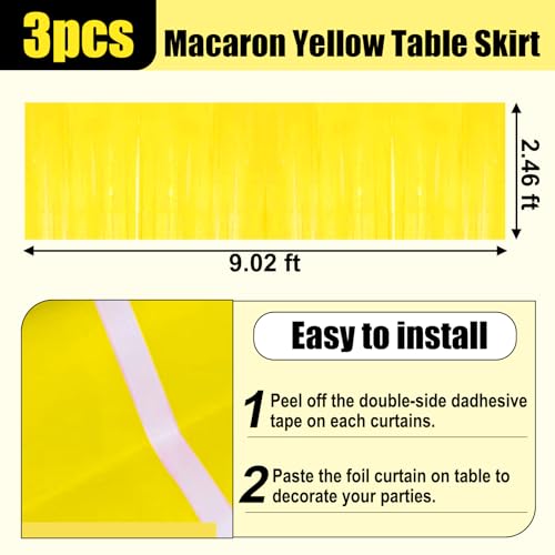Macaron Yellow Foil Fringe Table Skirt 29x108 Inches Party Decor 3 Pack