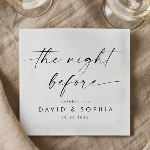 Personalized Night Before Beverage Napkins with Custom Name and Date - Engagement & Wedding Table Decor - Night Before 3