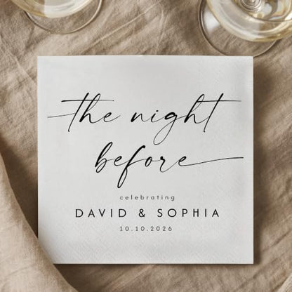 Personalized Night Before Beverage Napkins with Custom Name and Date - Engagement & Wedding Table Decor - Night Before 3