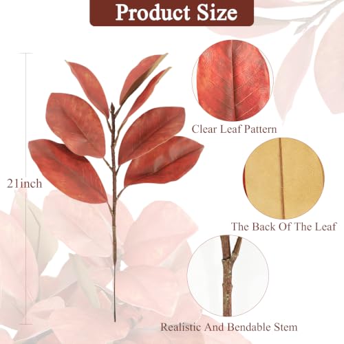 Artificial Magnolia Branches for Fall Decor - Red, 21 Inches, 6PCS