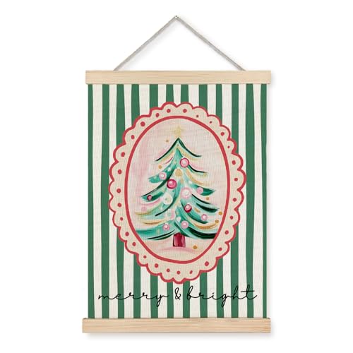 Christmas Wall Art Poster - Vintage Green Tree with Stripes - Two