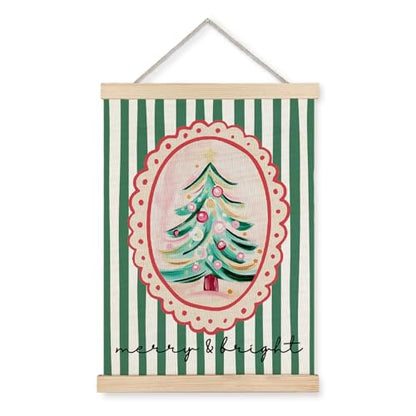 Christmas Wall Art Poster - Vintage Green Tree with Stripes - Two
