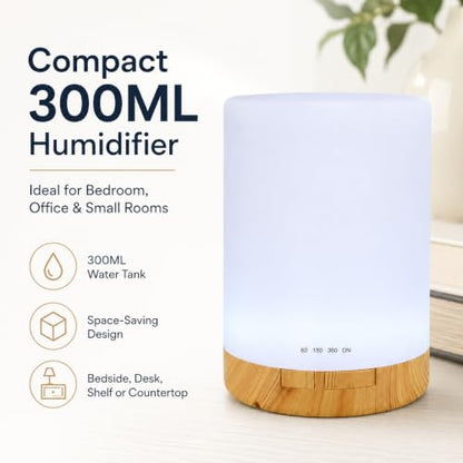 Compact 300mL Humidifier with Timer and Ambient Light for Bedroom and Office