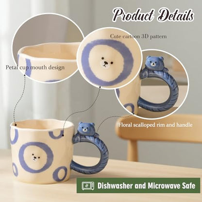 Cute 3D Cartoon Bear Ceramic Mug 11oz - Handmade Animal Coffee Cup Gift