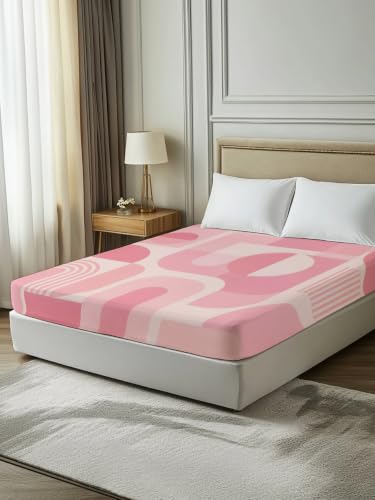California King Pink Flat Sheet Boho Geometric Microfiber Bedding - Soft & Breathable