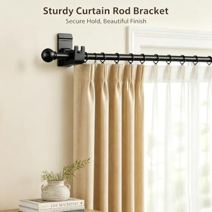 4 Pack No Drill Curtain Rod Brackets with Adhesive & Nails, Heavy Duty Support up to 17.6 lb - Black, Universal Fit - Variation 4