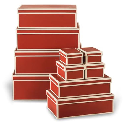 Christmas Gift Boxes with Lids Set of 10 - Festive Red Holiday Packaging