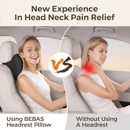 BABUR Ergonomic Memory Foam Car Headrest Pillow Black Dual-Wing Support