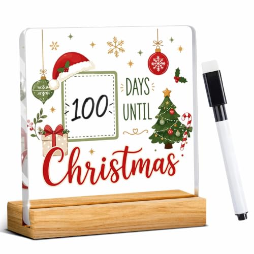 Christmas Countdown Desktop Decorations - Holiday Sign with Marker - 4x4 Inch - Christmas