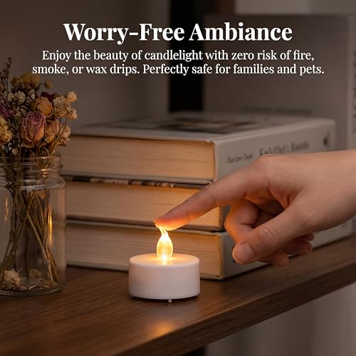 Flameless Tea Lights Battery Operated Candles Warm White 24 Pack - Safe & Long Lasting