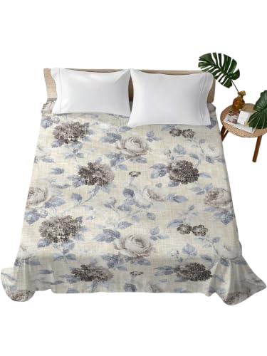 King Size Floral Microfiber Flat Sheet - Gray & White Ombre Bed Sheet, Hotel Luxury