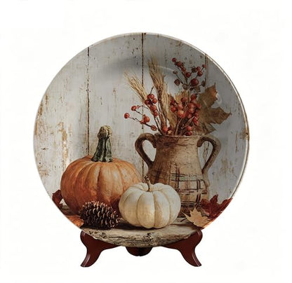 Fall Pumpkins Wall Decor Plates - 10 Inch Thanksgiving Harvest Design - PE-6