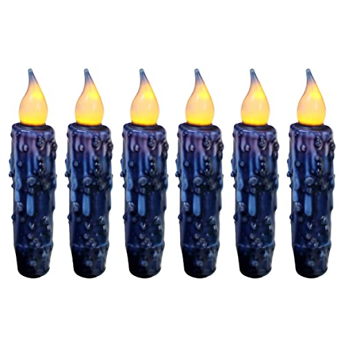 Navy Blue Flameless Taper Candles with Timer Set - Real Wax Hand Dipped, 4-3/4 Inch, 6 Pieces