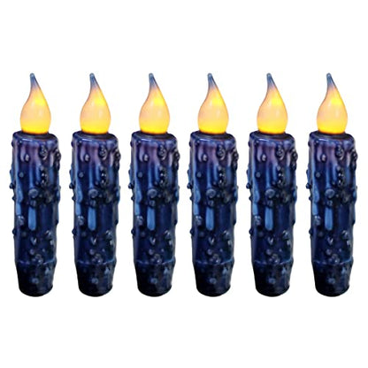 Navy Blue Flameless Taper Candles with Timer Set - Real Wax Hand Dipped, 4-3/4 Inch, 6 Pieces
