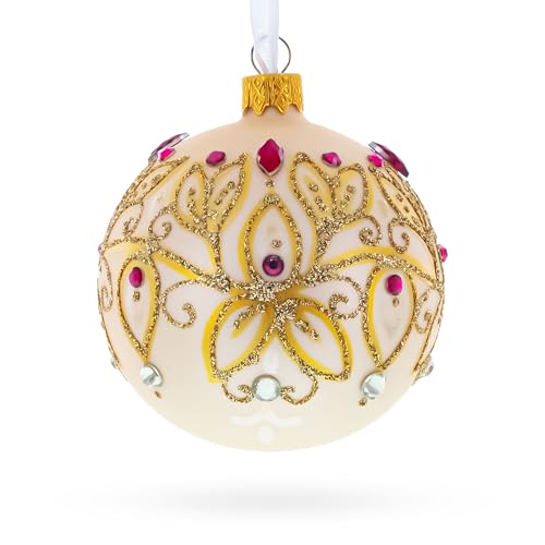 Gilded Golden Leaves Glass Christmas Ornament 3.25 Inches - Hand-Painted Holiday Decor