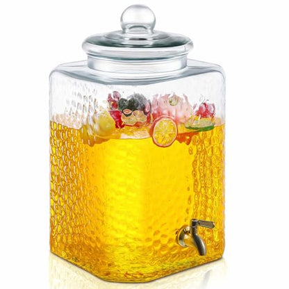 5 Gallon Glass Drink Dispenser with Spigot for Parties - Hammered Design