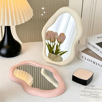 Cloud Shape Makeup Mirror - White, Small Desk Vanity Mirror for Office & Home Decor