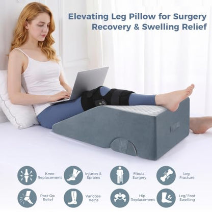 Post-Surgery Leg Elevation Pillow Memory Foam Wedge with Removable Cover