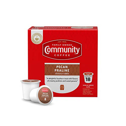 Community Coffee Pecan Praline Flavored Medium Roast Single Serve K-Cup Compatible Coffee Pods, Box of 18 Pods