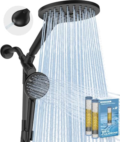 MakeFit Dual Filtered Rain Shower Head Combo - Matte Black, High Pressure Handheld & Rainfall Showerhead with Filter for Hard Water