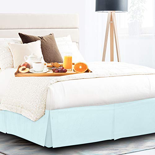 Twin XL Egyptian Cotton Bed Skirt 18-Inch Drop - Classic Box Pleated Aqua Blue