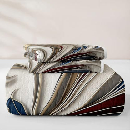 King Size 3D Sculpted Plants Quilt Set White Gold Blue - All-Season Bedding