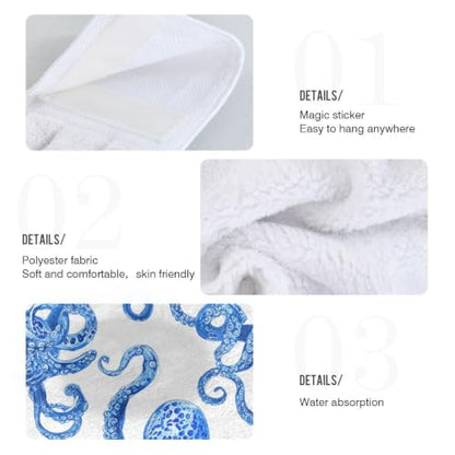 Octopus Hand Towels Set of 2 - Blue Vivid Printed Kitchen & Bathroom Decor