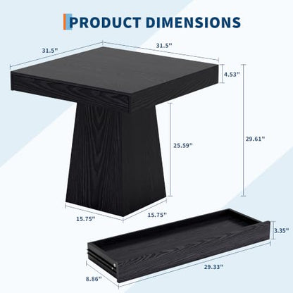 Black Small Farmhouse Dining Table with Drawers - 31.5 Inch Kitchen Table