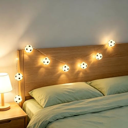 Soccer Ball String Lights 16.4Ft/5M Warm White - Battery Operated, 50 LED, Sports Themed Decor