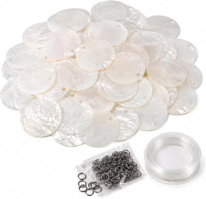 100 Pcs Natural Capiz Shell Discs with 2 Pre-Drilled Holes - 0.4cm Diameter