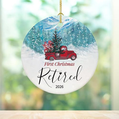 Retirement Christmas Ornament - First Christmas Retired 2026 - Ceramic Keepsake - Gold String