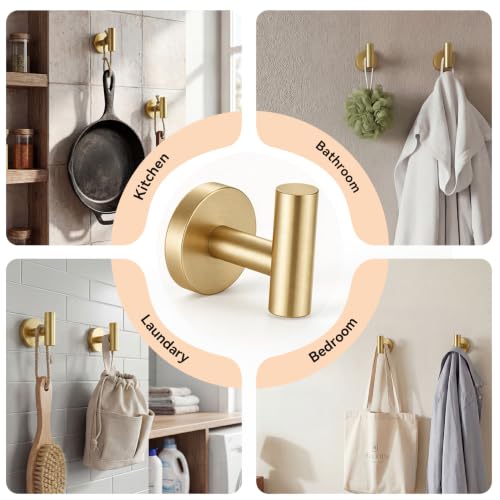 4-Piece Bathroom Towel Holder Set with Robe Hooks - Brushed Gold, Wall-Mounted