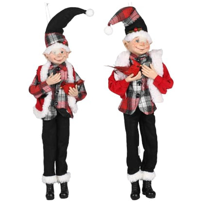 Posable Elf Decorations Set of 2 - 16 Inch Snowman & Cardinal Holiday Figurines