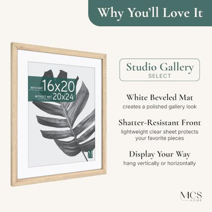Natural Woodgrain 20x24 Inch Gallery Frame with 16x20 Mat - 1 Pack
