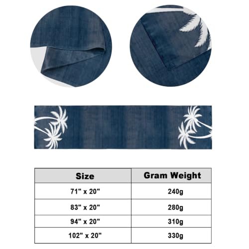 102x20 Inch Navy Blue Palm Tree Bed Runner for Cal King Bed - Tropical Coastal Decor
