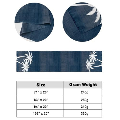 102x20 Inch Navy Blue Palm Tree Bed Runner for Cal King Bed - Tropical Coastal Decor