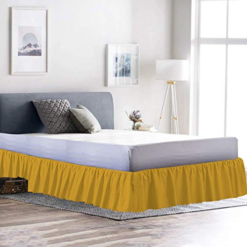 100% Cotton 600 Thread Count 1 Piece Dust Ruffle Bed Skirt 12" Drop Dust Ruffle with Platform, Gathered Styling (Twin Size, Gold)