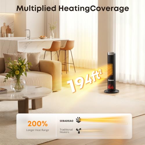 Black Portable Tower Space Heater 1500W with Thermostat & Remote - 23.5in