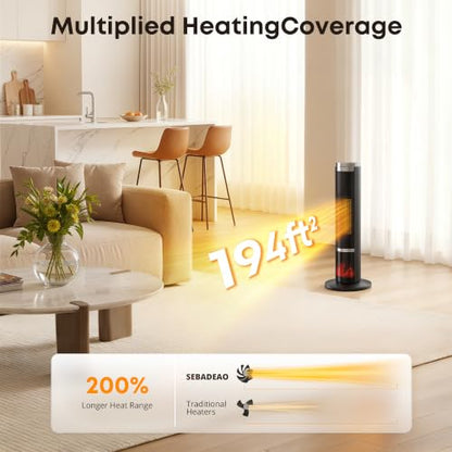 Black Portable Tower Space Heater 1500W with Thermostat & Remote - 23.5in