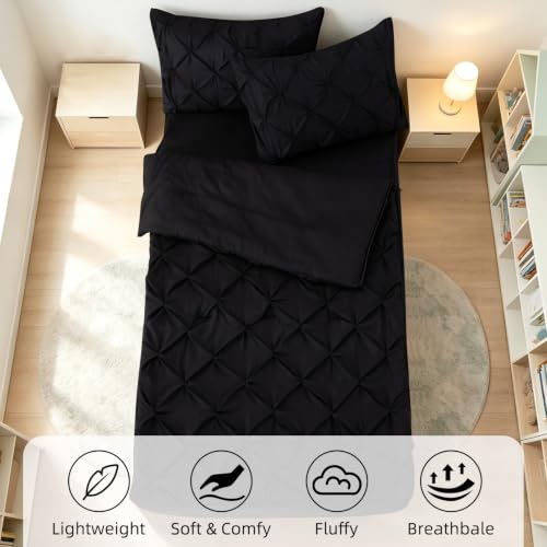 Twin Zipper Bedding Set with Comforter, Sheet & Pillow Cases - Black