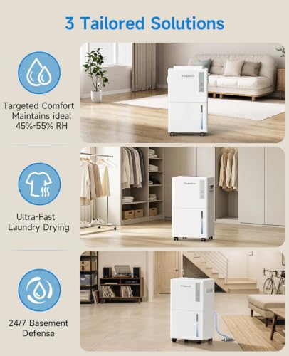 Dehumidifier for Basement 1500 Sq Ft, 21 Pints with Drain Hose - Trazico