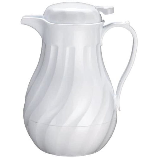 Winco Push Button Insulated Beverage Server with Swirl Design, 42-Ounce, White