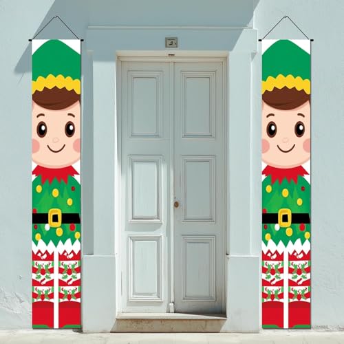 IVN Christmas Elf Porch Banner Set of 2 - ElfDesign 12x71 Inches